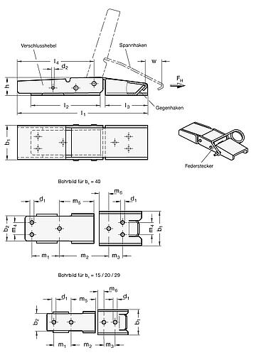 Ganter 8330-40-ST-B Spannverschlüsse, Stahl - GN 8330 Spannverschluesse - Stahl-Skizze