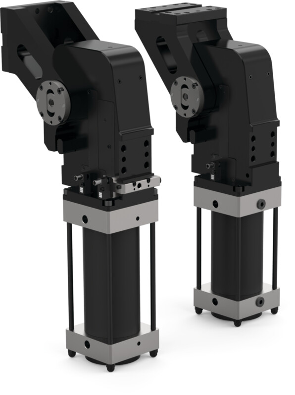DESTACO RFM100.2-29OPXPGZ Schwenkeinheit, RCM - mit integrierter Verriegelung, Zylinder 100mm Bohrung, Öffnungswinkel 29°, O - horizontal, PX - Näherungsschalter: Links, P - Pepperl+Fuchs, G-Anschluss, Z - Anschluss, hinten - DESTACO RCM - RFM-Serie Pneumatische Schwenkeinheiten - einstellbar - Abbildung1