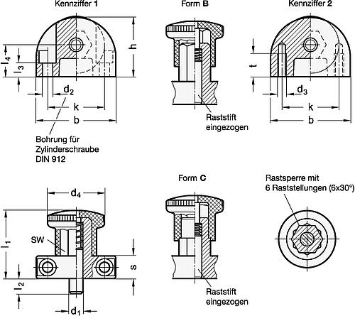 Ganter 412-8-47-C-1 Rastbolzen mit Anschraubflansch - GN 412 Rastbolzen mit Anschraubflansch-Abbildung