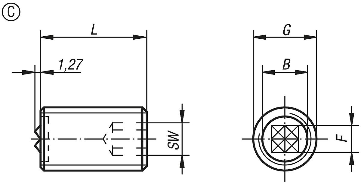 Norelem 07117-25124 GRIPPER VERSTELLBAR FORM C, L=25, G=M12 - NLM 07117-C Grippers verstellbar Form C - Massblatt