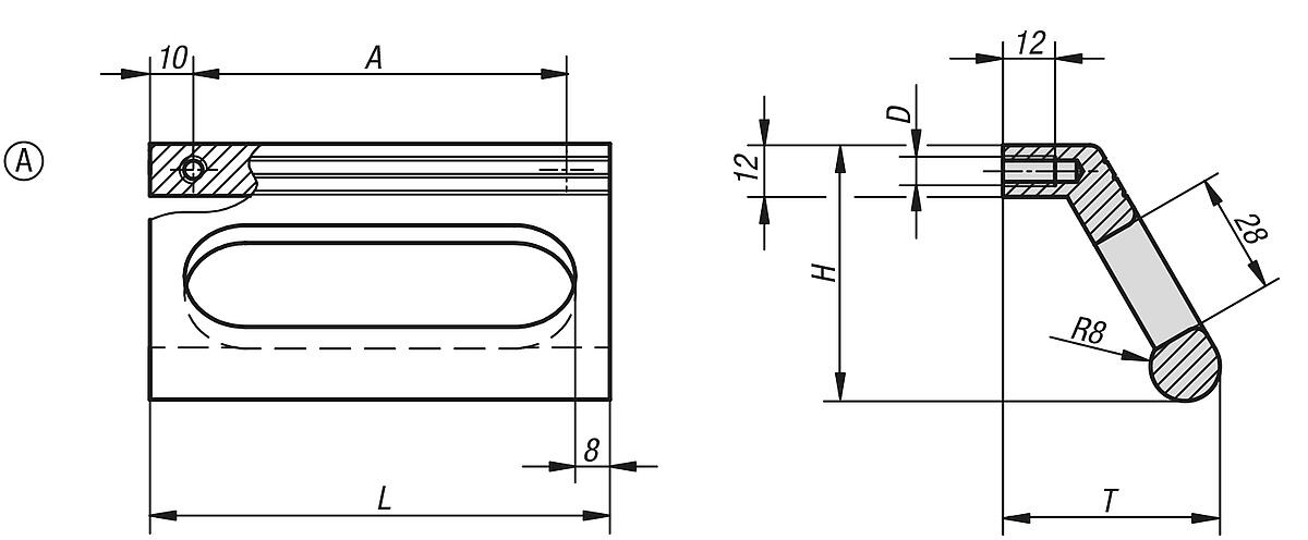 Norelem 06952-100061 WINKELPROFILGRIFF FORM A, A=100, SCHWARZ ELOXIERT - NLM 06952-A Winkelprofilgriffe - Form A - Massblatt