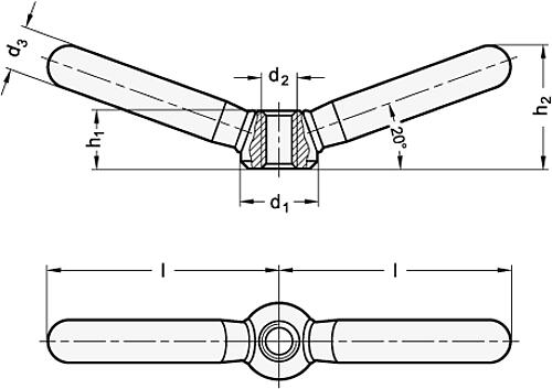 Ganter 99.7-16-M8 SPANNMUTTER, DOPPELARMIG - GN 99-7 Doppelarmige Spannmuttern - Stahl-Skizze