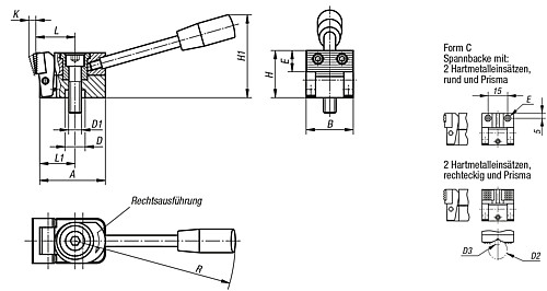 Kipp K0035.006015 NIEDERZUGSPANNER FORM C, RECHTSAUSFÜHRUNG - KIPP K0035-C Niederzugspanner Form C