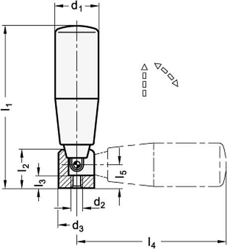 Ganter 598.5-KU-23 EDELSTAHL UMLEGGRIFF - GN 598-5 Umleggriffe Umlegmechanik Kunststoff - Edelstahl-Skizze
