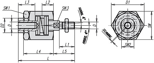 Norelem 23454-06 SCHNELLSTECKKUPPLUNG MIT, WINKEL  U. RADIALVERSATZAUSGLEICH - Norelem 23454 Schnellsteckkupplungen mit Winkel und Radialversatzausgleich