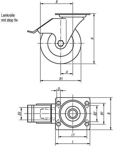 Norelem 95024-100352 95024 100352 Lenkrolle mit stop fix - Norelem 95024-LS Lenkrolle mit stop fix