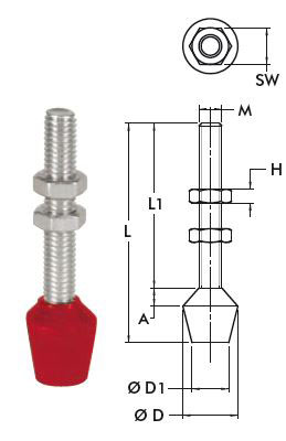 DESTACO 431208-M Andruckspindel Stahl verzinkt und passiviert, Gewinde M6, L 25,4 L1 15,8 - DE-STA-CO 114 Andruckspindel