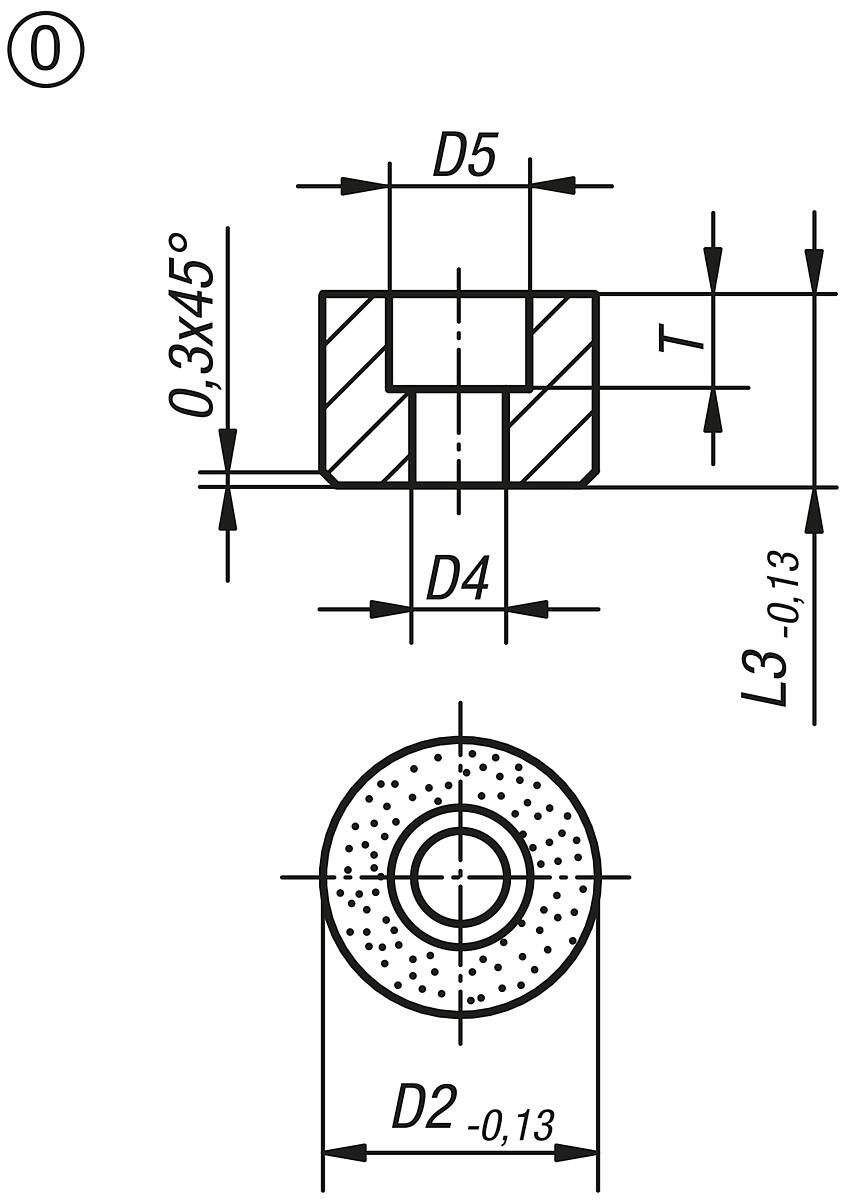 Norelem 07113-120105 EINSATZ RUND M. SENKBOHRUNG FORM O D2=20, L3=10 - NLM 07113-O Grippers und Einsaetze rund  mit Senkbohrung - Form O - Massblatt
