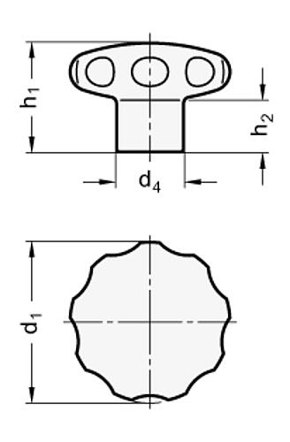 Ganter 5335.4-40-A Edelstahl Sterngriffe, Werkstoff Nr. 1.4404 (A4), ohne Bohrung - GN 5335-4 Edelstahl Sterngriffe - Werkstoff A4 - ohne Bohrung-Skizze