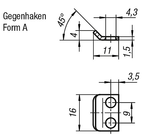 Kipp K0043.9143111 GEGENHAKEN ZU SPANNVERSCHLUSS, FORM A, STAHL - KIPP K0043-GHA Gegenhaken Form A