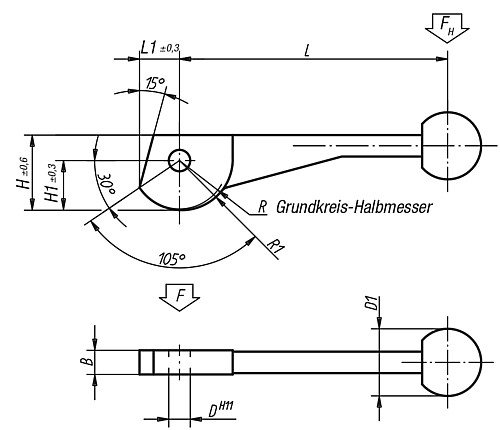 Norelem 04290-08 EXZENTERHEBEL EINFACH  D=8H11 - Norelem 04290 Exzenterhebel einfach