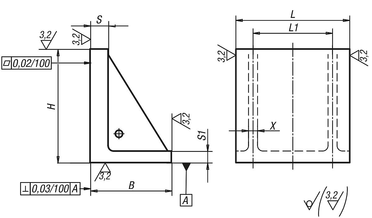 Norelem 01250-700750 AUFSPANNWINKEL GG, OHNE T NUTEN, L=700, B=400, H=750 - NLM 01250-ON Aufspannwinkel ohne T Nuten - Grauguss - Massblatt