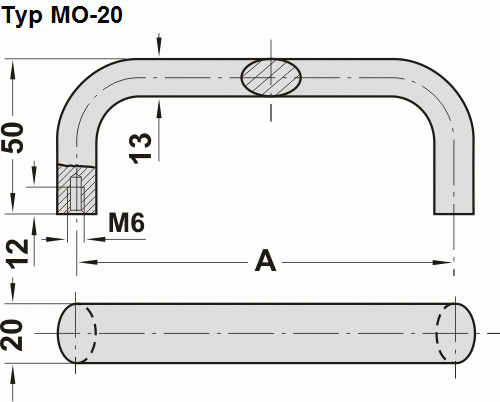 Leschhorn MO-20.128.01 Gerätegriffe, Oval Aluminium,  20 mm A 128,  natur eloxiert - Leschhorn MO Maschinen- und Geraetegriffe - Zeichnung-Typ MO-20