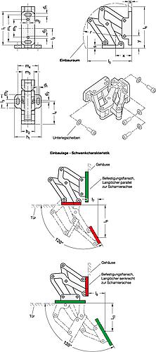 Ganter 7243-AL-75-EL Mehrgelenkscharnier, innenliegend, Öffnungswinkel 120°, Aluminium - GN 7243 Mehrgelenkscharnier - innenliegend - Oeffnungswinkel 120 Grad - Aluminium-Abbildung