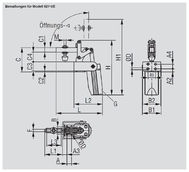 DESTACO 817-SE Standard Kraftspanner Haltekraft 2000 N; vertikaler Zylinder  Massiver-Spannarm (Sensor 8EA-109-1 separat bestellen) - 817 Standard Kraftspanner