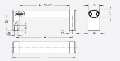 Leschhorn A4-35.200.9003A Griff, antibakteriell, A=200, L=220, Aluminium - LE A4 antibakterielle Buegelgriff Serie - Massblatt