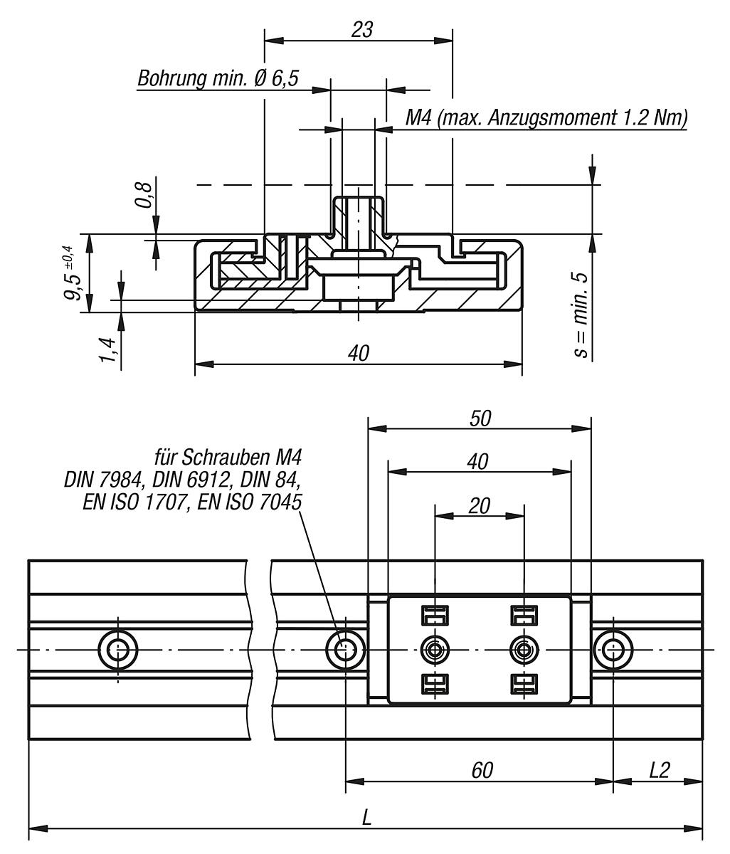 Norelem 21230-4000 FÜHRUNGSWAGEN DRY LIN® N, FESTLAGER - DryLin N Miniatur Fuehrungswagen und Gleitschienenfuehrung  - Massblatt