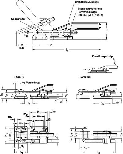 Ganter 852-1700-T2S Verschlussspanner, schwere Ausführung - GN 852 Verschlussspanner - schwere Ausfuehrung-Skizze