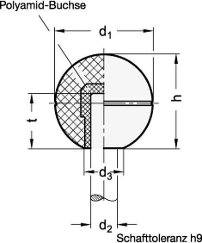 Ganter 319.1-20-B6-B ELESA KUGELKNOPF Z.AUFSCHLAGEN - GN 319-1 Kugelknoepfe Montage durch Aufschlagen - Kunststoff-Skizze