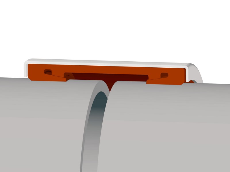 LE71497 LSFLEX-285-1192-1231-3F2-PS2-E-A4 Rohrkupplung zur Verbindung 3fach Verschluss, DA 1192-1231 mm, PS 2;  BL 285, Dichtung EPDM, Material V4A (1.4571), max. Ø-Unterschied 9 mm - Proportional steigender Druck in Dichtung und Rohr
