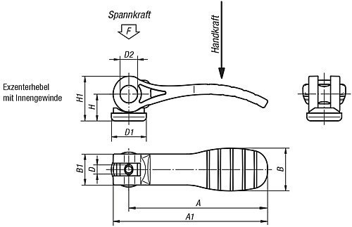 Kipp 04232-1521106 EXZENTERHEBEL GR .1  M6, MIT KUNSTSTOFFGRIFF - Norelem 04232-IG Exzenterhebel mit Kunststoffgriff mit Innengewinde - Stahl oder Edelstahl