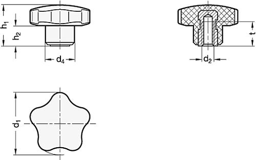 Ganter 5337.5-32-M6-E Sterngriffe mit Edelstahl Buchse, Duroplast - GN 5337-5 Sterngriffe mit Edelstahl Buchse - Duroplast-Skizze