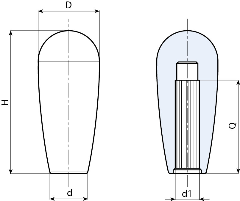 Leschhorn M135 Ballengriffe  H 84; d 22; Bohrung d1 14; Kunststoff PA, schwarz - Boteco M135 Kugelgriffe