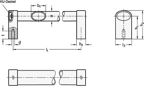 Ganter 334-36-200-EL OVALROHRGRIFF, ROHR ELOXIERT - GN 334 Ovalrohrgriffe - Aluminium - Zink Druckguss-Skizze