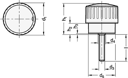 Ganter 5910-47-M8-40-1-SW Drehmoment Rändelgriffschrauben, mit einstellbarem Drehmoment - GN 5910 Drehmoment Raendelgriffschrauben - mit einstellbarem Drehmoment-Skizze