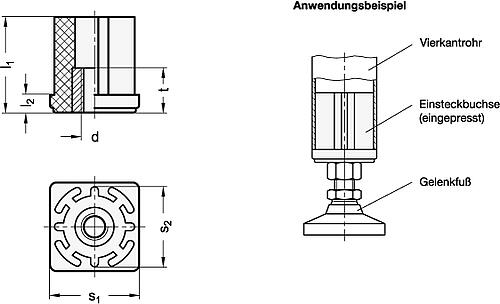 Ganter 348-30-27-M10 EINSTECKBUCHSE, THERMOPLAST - GN 348 Einsteckbuchsen - Kunststoff-Skizze