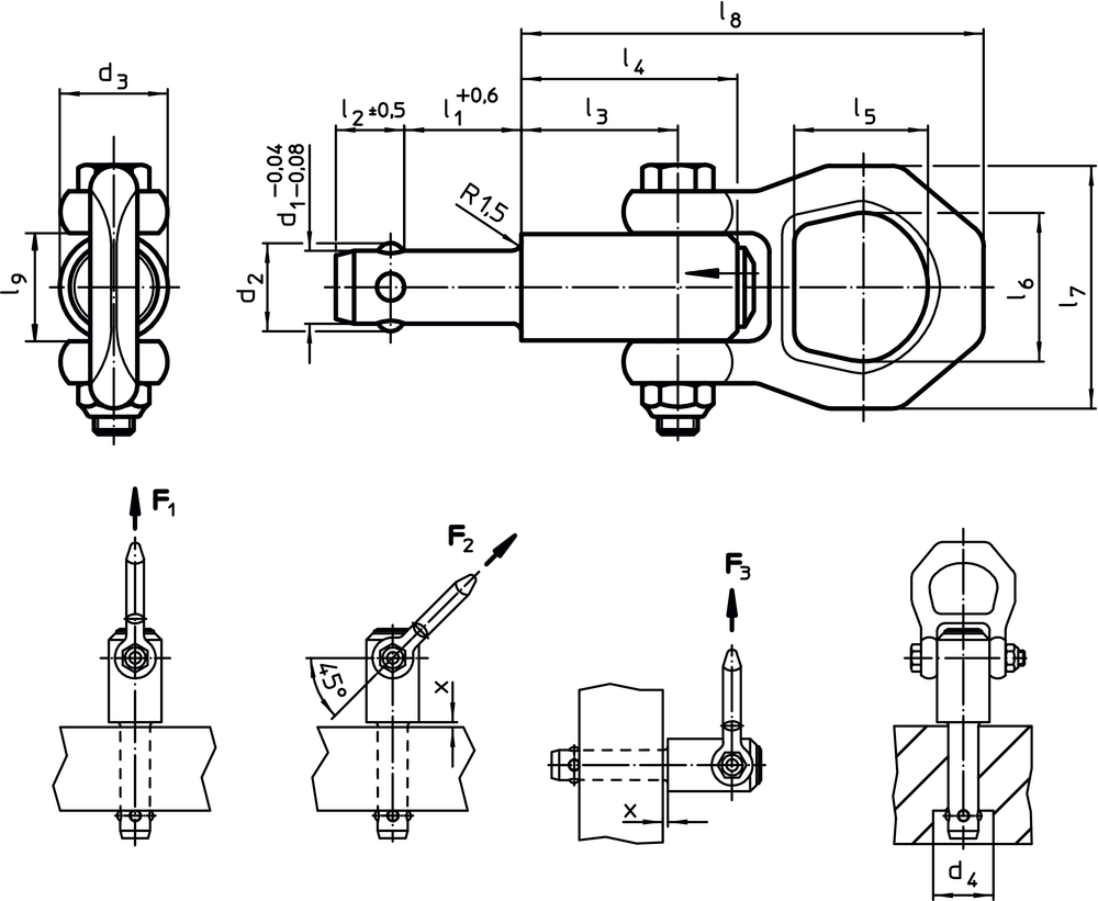 Halder 22350.0706 Kugeltragbolzen, selbstsichernd, rostfreier Stahl Ø 8 x 35 - LE70005 22350-A4 Kugeltragbolzen - selbstsichernd - rostfreier Stahl-Skizze