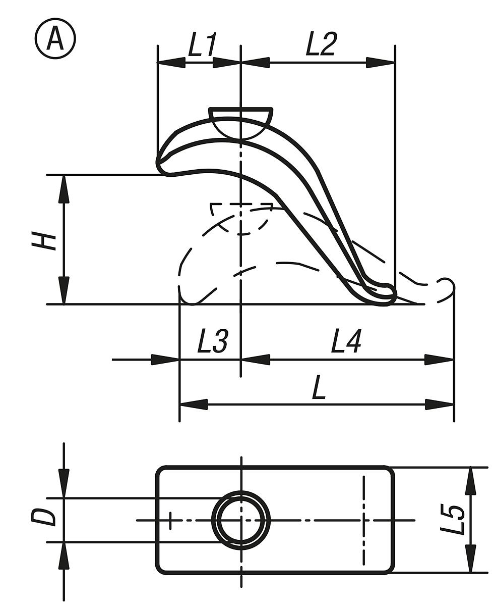 Norelem 04140-010 SPANNPRATZE FORM A - NLM 04140-A Spannpratzen stufenlos verstellbar Form A - Massblatt