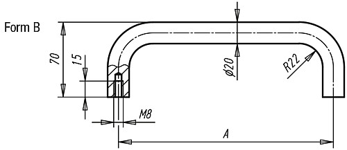 Kipp K0230.200083 MASCHINENGRIFF FORM B, A=200, MATT VERCHROMT - KIPP K0230-B Maschinengriffe - Form B