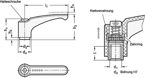 Ganter 604.1-44-B5-OR Verstellbare Klemmhebel, Kunststoff, Buchse Edelstahl - GN 604-1 Verstellbare Klemmhebel - Kunststoff - Buchse Edelstahl-Skizze