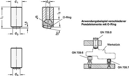 Ganter 709.7-13-16-R Pendelelemente - GN 709-7 Pendelelemente-Skizze