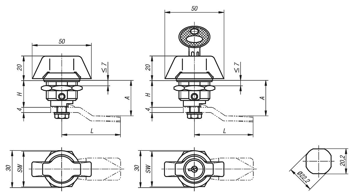 Kipp K0525.2183 DREHRIEGEL MIT KNEBELBETÄTIGUNG ABSCHLIEßBAR - K0525 Drehriegel mit Knebelbetaetigung - Massblatt
