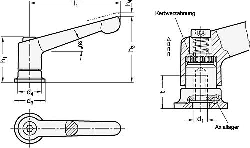 Ganter 300.4-108-M12-CR Verstellbare Klemmhebel mit Spannkraftverstärkung, Buchse Stahl - GN 300-4 Verstellbare Klemmhebel mit Spannkraftverstaerkung - Buchse Stahl-Skizze