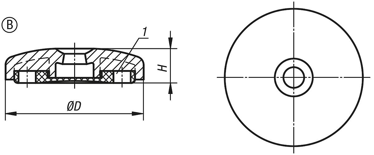 Kipp K0423.2060 TELLER F. STELLFUSS FORM B ANTISL, - K0423-B Teller fuer Stellfuesse aus Kunststoff - Form B - Massblatt