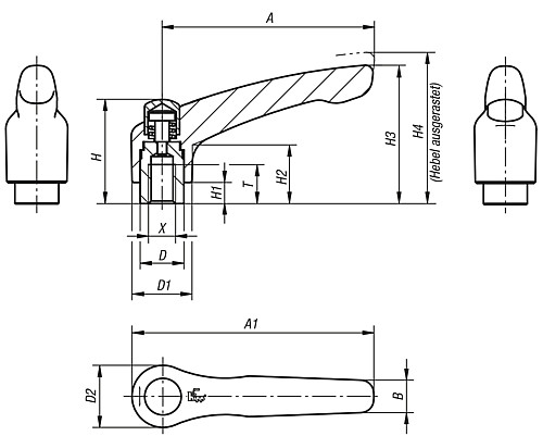 Kipp K0124.9206 KLEMMHEBEL EDELSTAHL GR.2 M6 MIT SCHUTZKAPPE - KIPP K0124 Klemmhebel Edelstahl mit Schutzkappe m