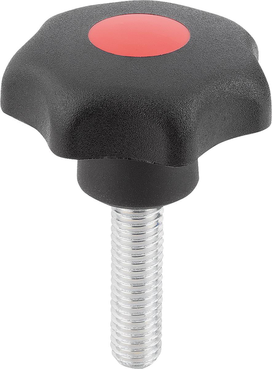 Norelem 06220-4086X25 STERNGRIFF D1=32  M8X25, FORM L, DECKEL VERKEHRSROT - 06220-4086X25 STERNGRIFF D1 32  M8X25 - FORM L - DECKEL VERKEHRSROT