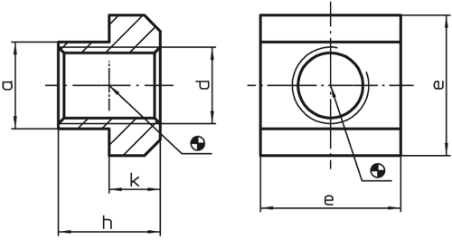 DIN 508 M 16 x 24, Güte 10 Mutter für T-Nuten, Oberfläche brüniert - Muttern fuer T-Nuten Mutter fuer T-Nuten - DIN 508 - M 4 x 5 - Guete 10 Guete 8