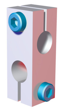 DESTACO CPI-CLM-25M-20M, Klemmblock, Rohrkombination d1= 25 d2= 20 mm, max. statische Spanner Belastung 68 Nm, Material Aluminium, LxBxT 73x25,4x31,8 mm, Befestigungsschraube M6 - LE70000 kREUZKLEMME