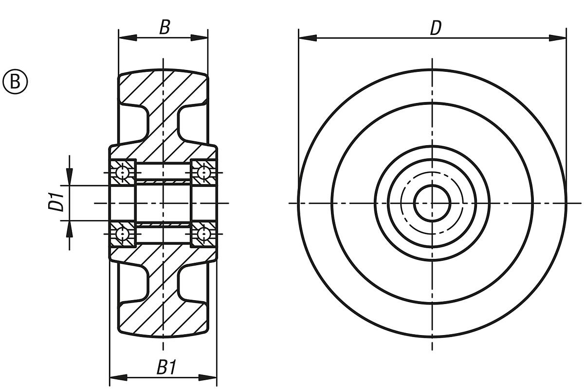 Norelem 95064-075321 95064 075321  Polyamidräder schwere Ausführung - NLM 95064 Polyamidraeder schwere Ausfuehrung - Massblatt
