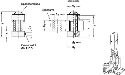 Ganter 801-24-M10 HALTER FÜR ANDRÜCKSCHRAUBE - GN 801 Halter fuer Andrueckschrauben - fuer Schnellspanner-Skizze