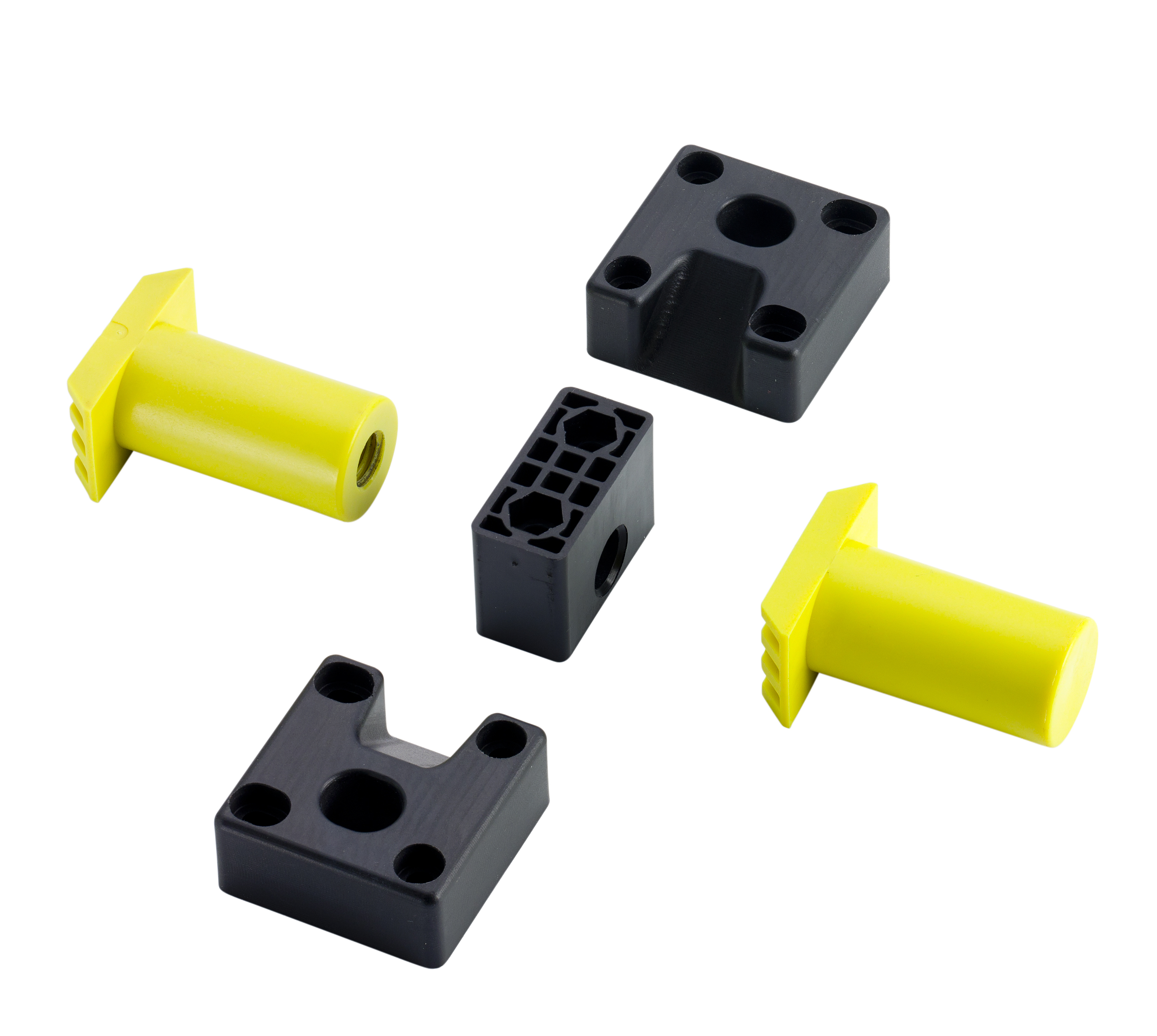 Accuride DBHAND-2 Verriegelungshebel mit Einhalterungsmechanismus 1x Hebel und Druckknopf gelb, 2x Stütz- Verriegelungsblöcke, Stifte, Knopfdruck-Kraft: 120N - Accuride DYHAN4-5 - Umbausatz fuer Verriegelung in geoeffneter Position