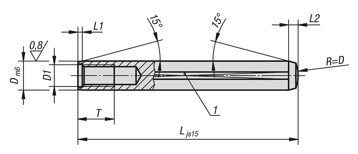 Norelem 03325-20X80 ZYLINDERSTIFT DIN 7979/ISO 8735, D=20, L=80 - DIN 7979 ISO 8735 Zylinderstifte mit Innengewinde  - Massblatt