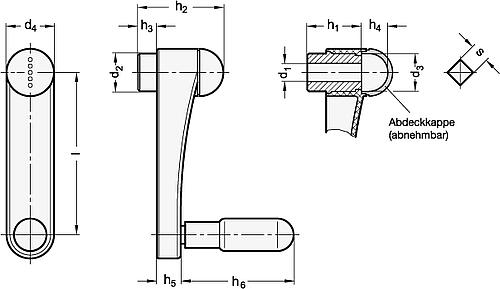 Ganter 670-125-B14-DSG ELESA HANDKURBEL, ABDECKKAPPE SCHWARZGR. - GN 670 Handkurbeln - Kunststoff-Skizze