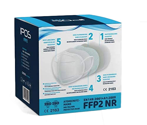 IPOS IPOS FFP2 Atemschutzmaske Faltmaske Maske CE Zertifiziert, Maße 13.8 x 13.4 x 6.6 cm; 80 Gramm (10 Stück einzelverpackt im PE-Beutel) 1 VPE= 10 Stück - IPOS FFP2 Atemschutzmaske Faltmaske Maske CE Zertifiziert - Abbildung 2