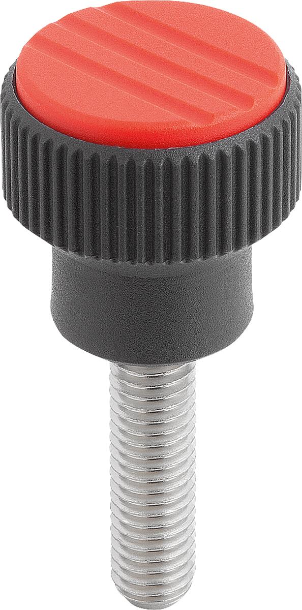 Kipp K0247.01056X12 NOVO.GRIP RÄNDELKNOPF GR.1  M5X12 EDELSTAHL DECKEL VERKEHRSROT - K0247-01056X12 NOVO GRIP RAENDELKNOPF GR 1 M5X12 EDELSTAHL DECKEL VERKEHRSROT