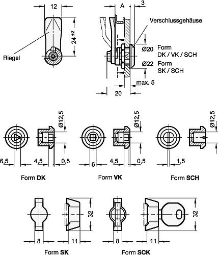 Ganter 115.6-SCH-19,5 EDELSTAHL MINI VERRIEGELUNG MIT SCHLITZ - GN 115-1 Mini Verriegelungen - Zink Druckguss-Abbildung